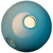 Bocci 28 pendant light, opaque blue glass, spherical form with recessed gold interior and curved white extension.